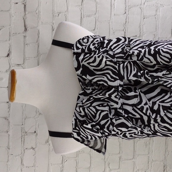 NICOLE BY NICOLE MILLER White Black Zebra Print Blouse Top Tank - Picture 2 of 8